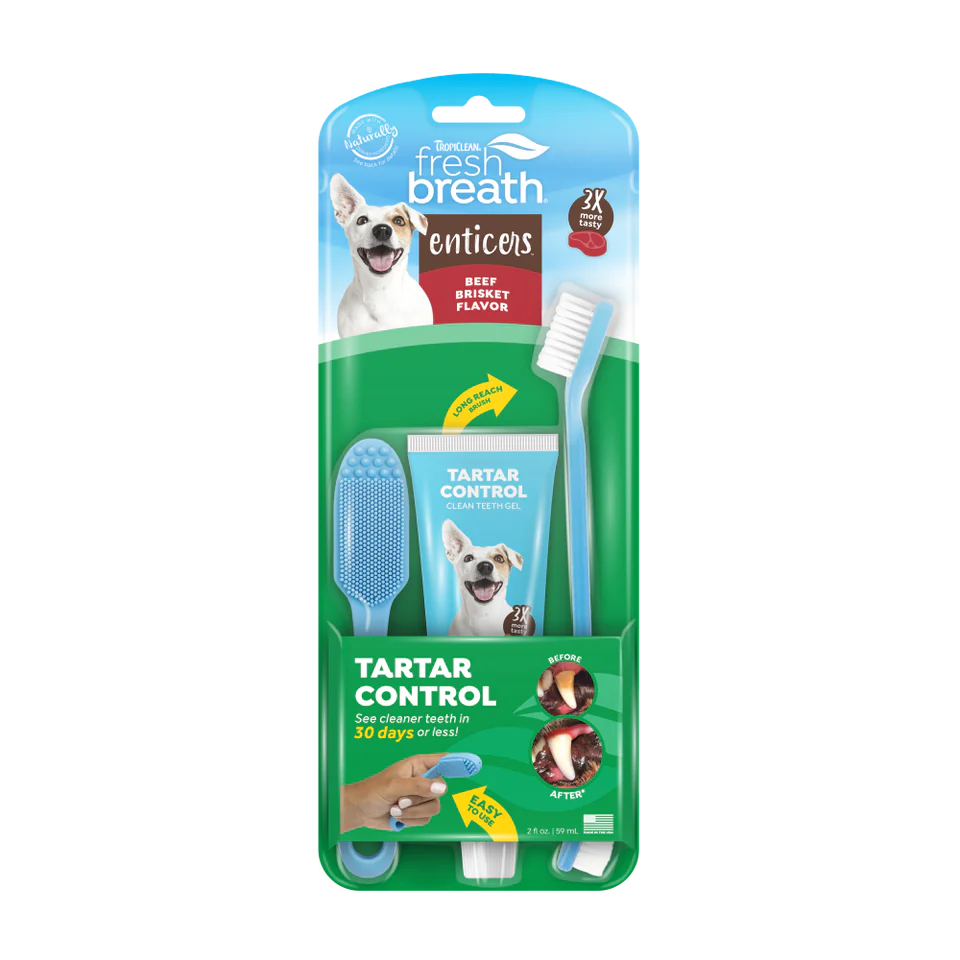 TropiClean Fresh Breath Enticers Smoked Beef Brisket Oral Care Kit for Dogs