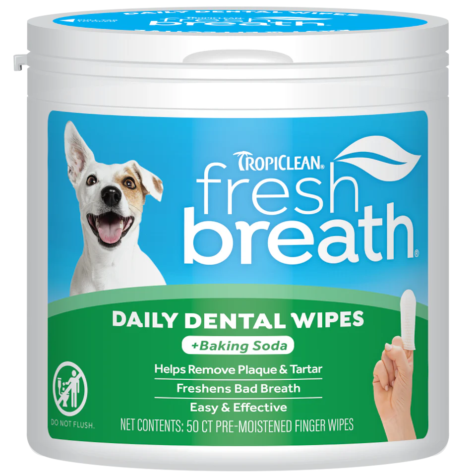 TropiClean Fresh Breath Finger Dental Wipes for Pets